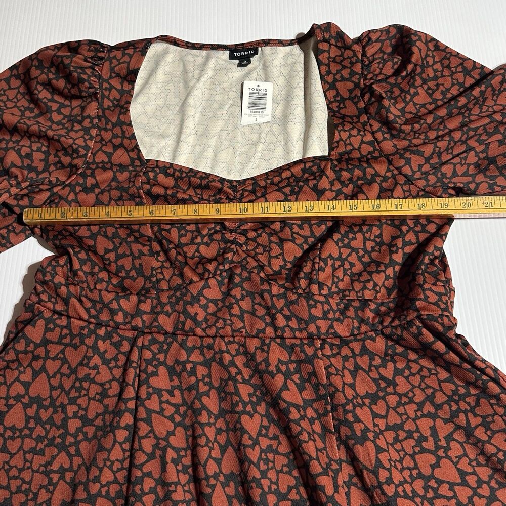 Torrid Puff Sleeve Heart Print Sweetheart Neck Dress Size 2X Pockets NWT - Picture 7 of 12